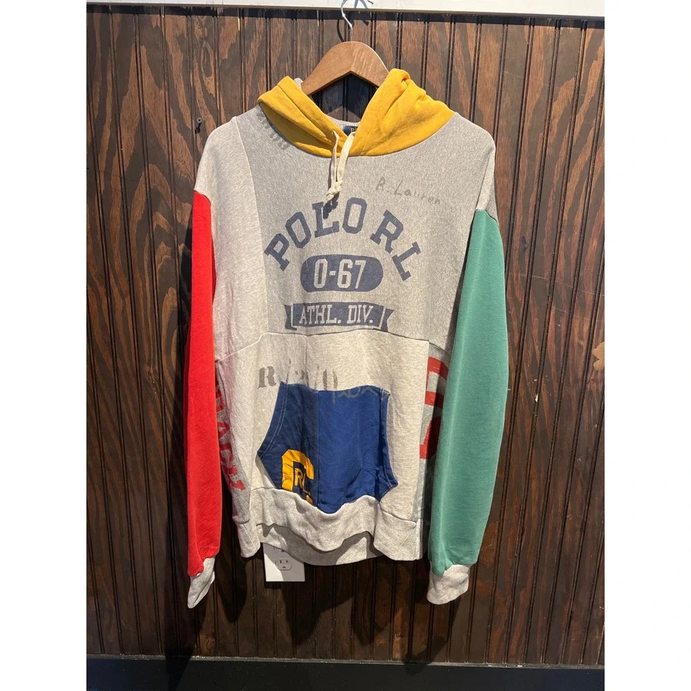 Polo Ralph Lauren Colorblock Graphic Hoodie Mens XL Gray Red Green 0-67 Athl Div